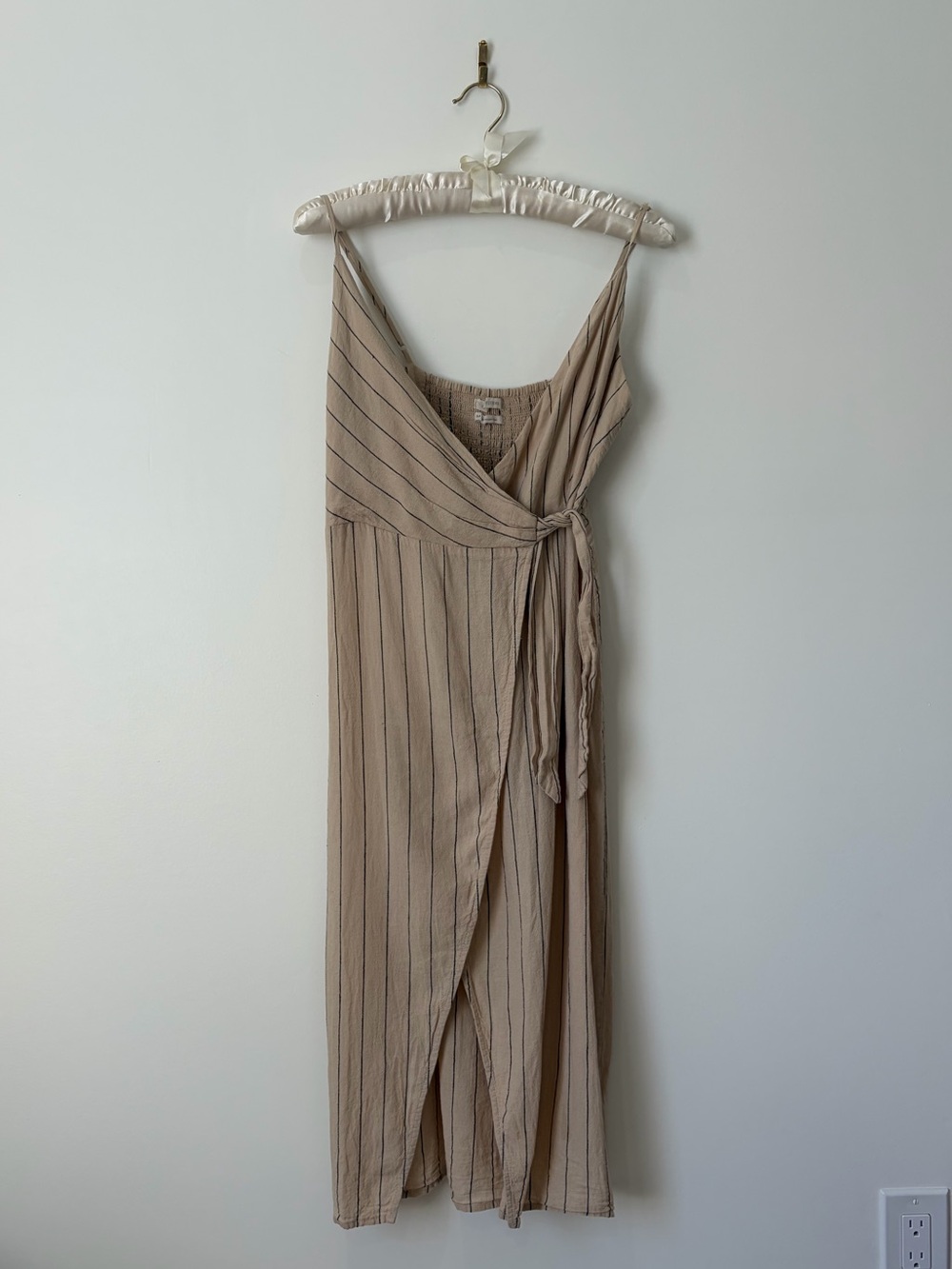 Urban Outfitters Beige Striped Wrap Midi Dress